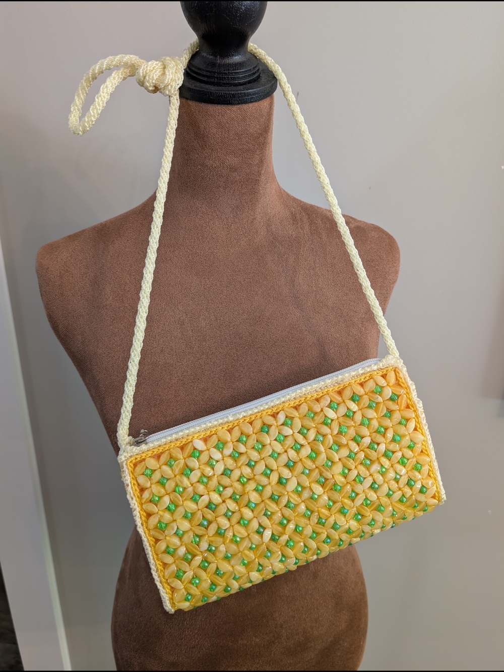 Handwoven Vintage Yellow Beaded Shoulder Bag